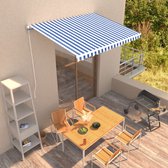 The Living Store Protection solaire pour Terrasse - 350 x 250 cm - Auvent Résistant à l'Eau et aux UV - Blauw et Wit - Cadre en Aluminium - Assemblage requis