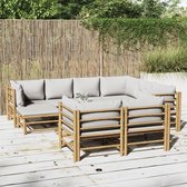 The Living Store Tuinset - Bamboe - Modulair Ontwerp - 55x65x30 cm - Lichtgrijze Kussens