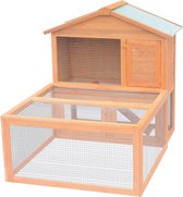 The Living Store konijnenhok met 2 verdiepingen - 144 x 100 x 100 cm - vurenhout - waterdicht groen dak - draadgaas - anti-slipladder - verwijderbare lade - eenvoudig te monteren - geschikt voor konijnen