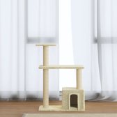 The Living Store Kattenboom - 54 x 22 x 70 cm - Krabpalen - platformen en huisje - crème kleur