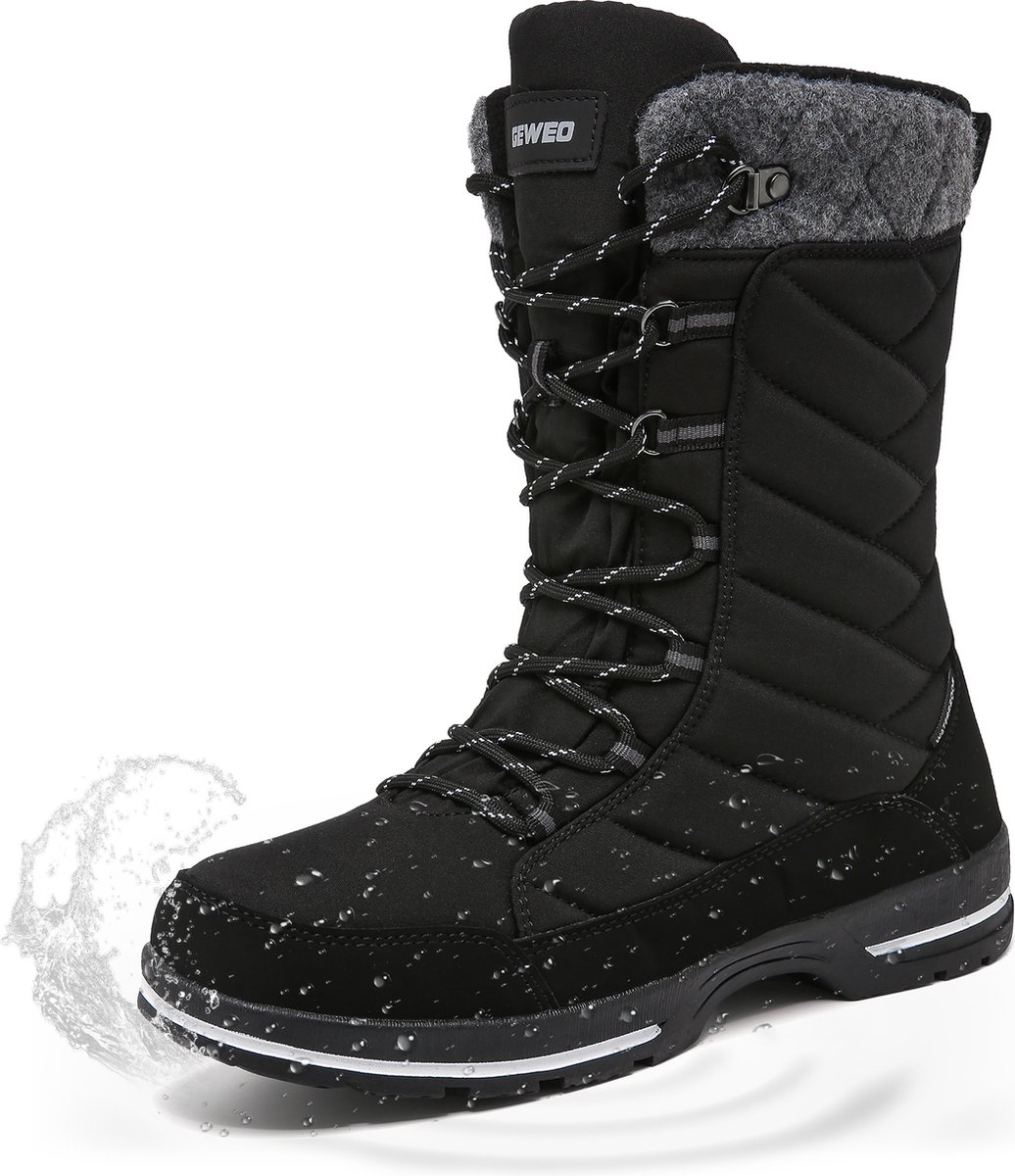 Winter Sneeuwlaars Dames - Waterdichte Sneeuwlaarzen - Winter Fleece Gevoerd Warme Winterlaarzen - Snowboots Antislip Outdoor - Zwart - Maat 37