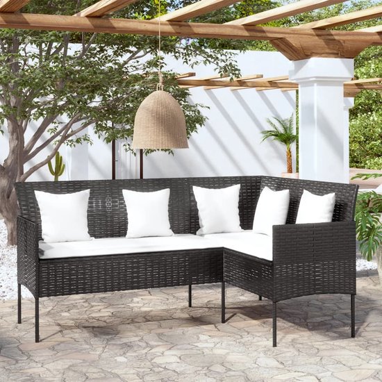 The Living Store Loungebank L-vorm - Zwart - 161.5 x 113 x 80 cm - PE-rattan