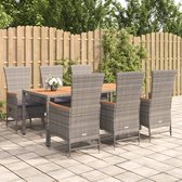 The Living Store Tuinset - Grijs PE-rattan - Verstelbare rugleuning - 6 tuinstoelen met kussens - Tafel met acaciahout - 190x90x75cm