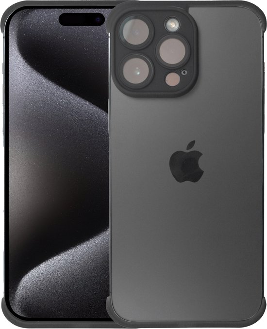Cazy Bumper Telefoonhoesje - Geschikt voor iPhone 15 Pro - Minimalistisch en Slank Design - Bovenkant, Onderkant en Camera Bescherming - Perfecte Pasvorm - Zwart