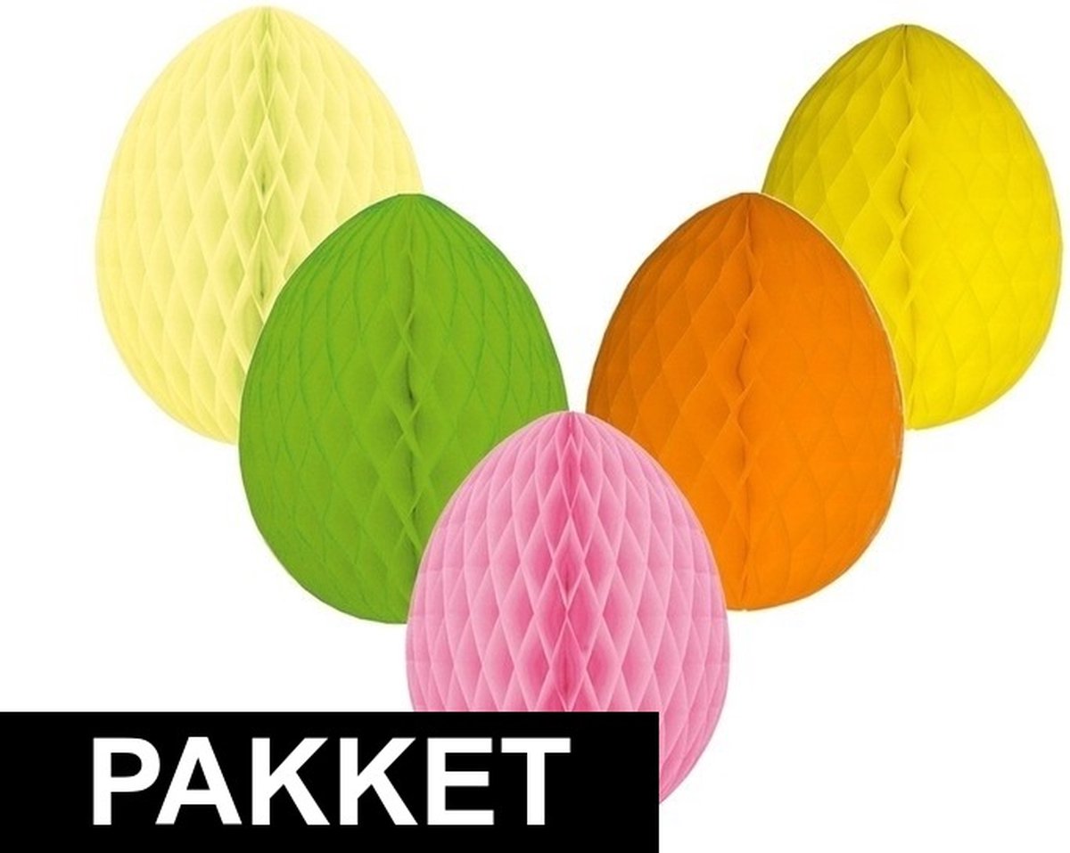 pasen - Decoratie Honeycombs paaseieren pakket - 5x stuks