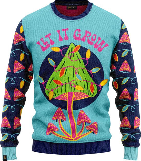 JAP Christmas Foute Kersttrui (maat 3XL) - 100% Gerecycled - Kriebelt niet - Kerstcadeau volwassenen - Kersttrui dames en heren XXXL - Let it grow - Blauw