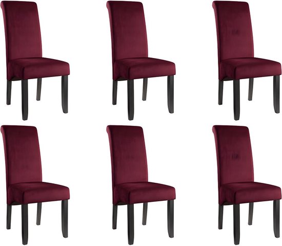 Set van 6 stoelen DELINA - Gewatteerd fluweel en poten hout - Bordeaux L 46 cm x H 104 cm x D 66 cm