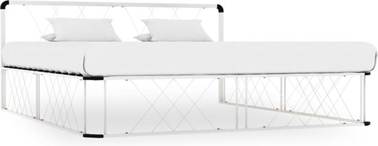 The Living Store Metalen Bedframe - 200 x 200 x 80.5 cm - Massieve Constructie - Populierenhouten Lattenbodem - Wit