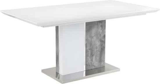 Uitschuiftafel EREN - 6 tot 8 zitplaatsen - Gelakt MDF - Kleuren: wit en betongrijs L 200 cm x H 75.5 cm x D 90 cm
