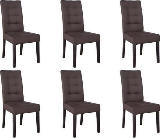 Set van 6 stoelen VILLOSA - bruine stof & donker houten poten L 48 cm x H 100 cm x D 61 cm