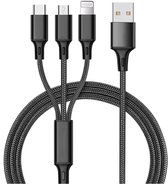Multi oplader USB naar USB-C - Micro-USB - 8-Pin (lightning) - adapter kabel voor o.a. iPhone en Samsung - 1,2 meter - Zwart - Provium