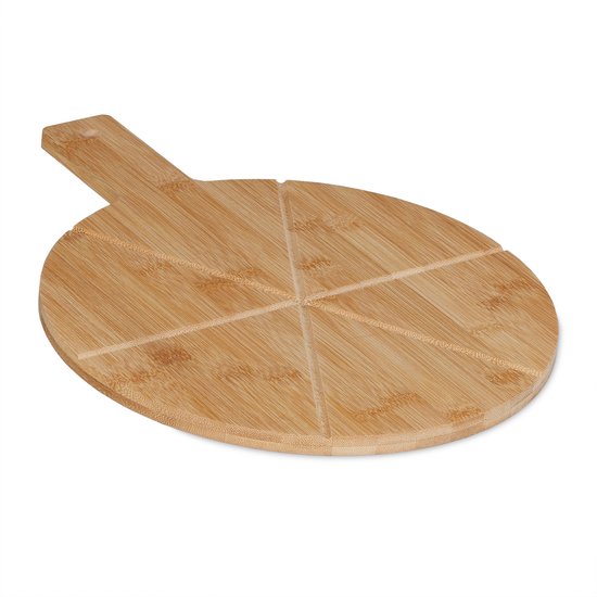 Foto: Relaxdays pizzaplank bamboe 30 cm serveerplank handvat natuur