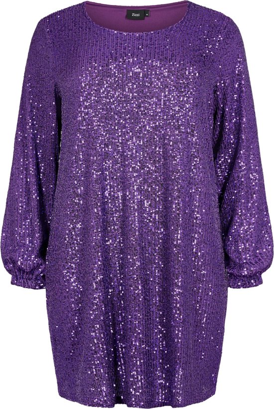ZIZZI MELSA, L/S, SHORT DRESS Dames Jurk - Purple - Maat L (50-52)