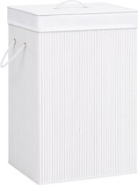 The Living Store Bamboe Wasmand - Rechthoekig - 40 x 30 x 60 cm - Wit