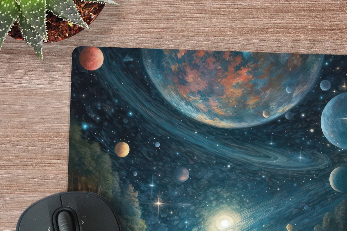 Muismat XXL 50x50 cm - Bureau onderlegger - Bureau mat Gebergte - Water - Maan - Sterren - Bureaumat - Gaming mousepad xl - Bureaulegger groot - Computer deskmat - Geschikt voor Gaming Muis en Gaming PC set-up