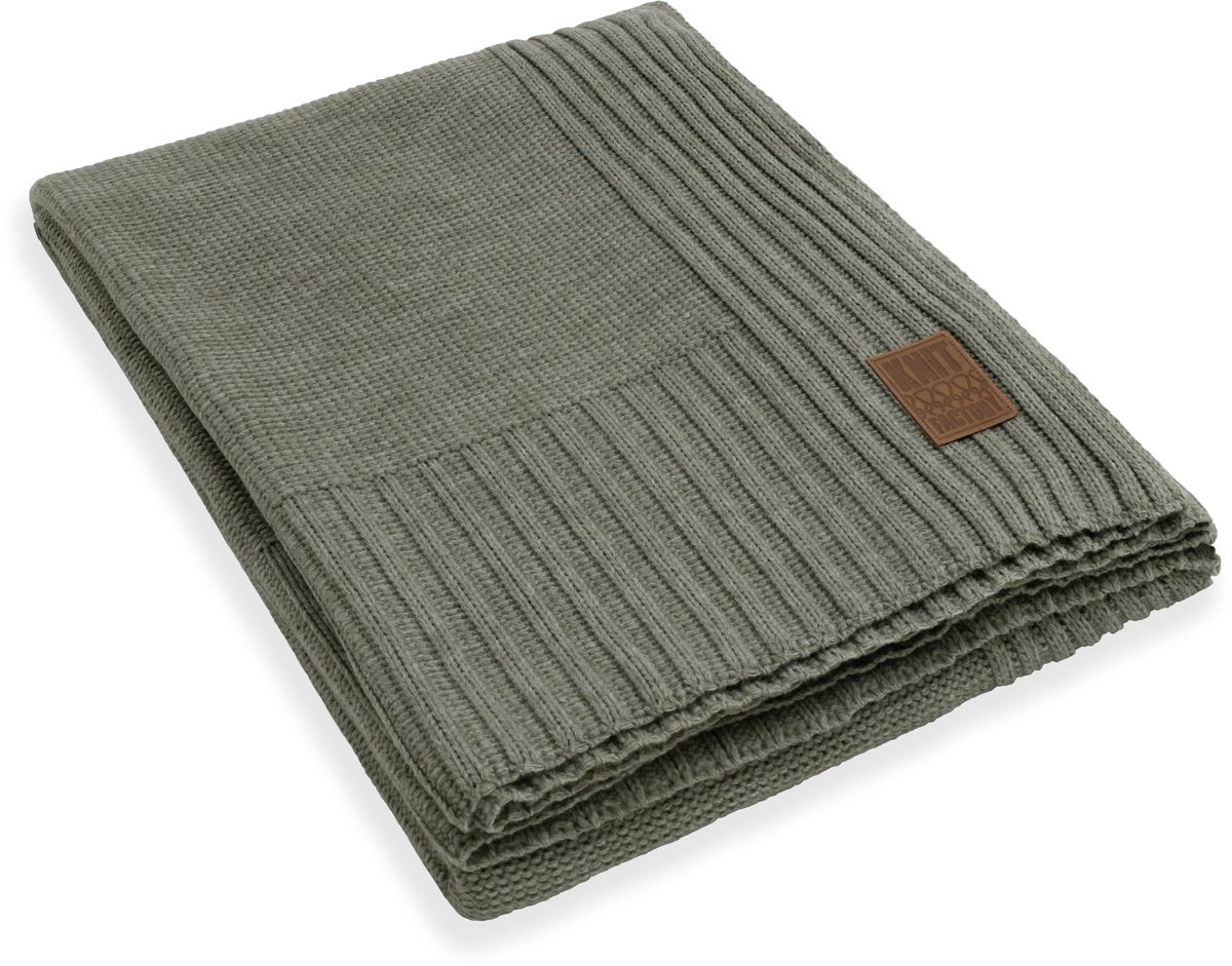 Knit Factory Uni Gebreid Plaid XL - Woondeken - plaid - Wollen deken - Kleed - Urban Green - 195x225 cm