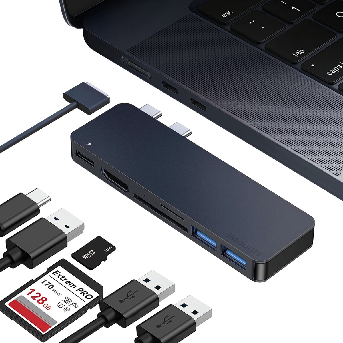 iMounts MacBook Air M2 usb-c hub - HDMI - USB3.0 - SD reader - Midnight Black / Middernacht