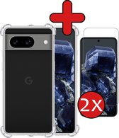 Hoesje Geschikt voor Google Pixel 8 Hoesje Siliconen Shock Proof Case Hoes Met 2x Screenprotector - Hoes Geschikt voor Google Pixel 8 Hoes Cover Case Shockproof - Transparant.