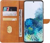 Smartphonica Samsung Galaxy S20 Plus kunstleren hoesje met lipje en pashouders - Bruin / Kunstleer / Book Case geschikt voor Samsung Galaxy S20 Plus