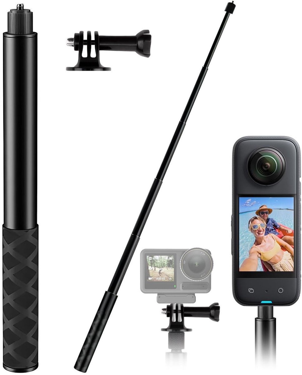 Jhubersproducts - 120CM Bastone Selfie Stick - Onzichtbare Selfie Stick - Aluminium Telescopische Staaf - Geschikt voor Action Camera en Microfoons -