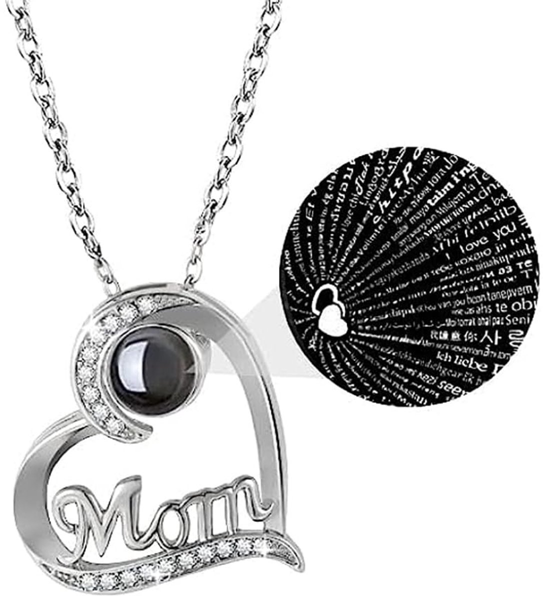 Jhubersproducts - Hartketting voor Moederdag - I Love You in 100 Talen - Romantisch Sieraad - Zilver - Dainty Geschenk voor Mama en Oma - Elegant & Pe