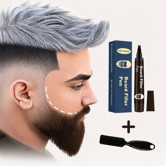 Baard pen Waterproof – Donkerbruin – FILLER Kit voor Baardgroei & Opvulling – Baard Filler met 48u Langdurig Effect – Natural Beard look – 4-Punts Precisie Micro-beard pencil – Baardpen bruin - Stift voor Strakke Baardlijn – Professionele Baardverf