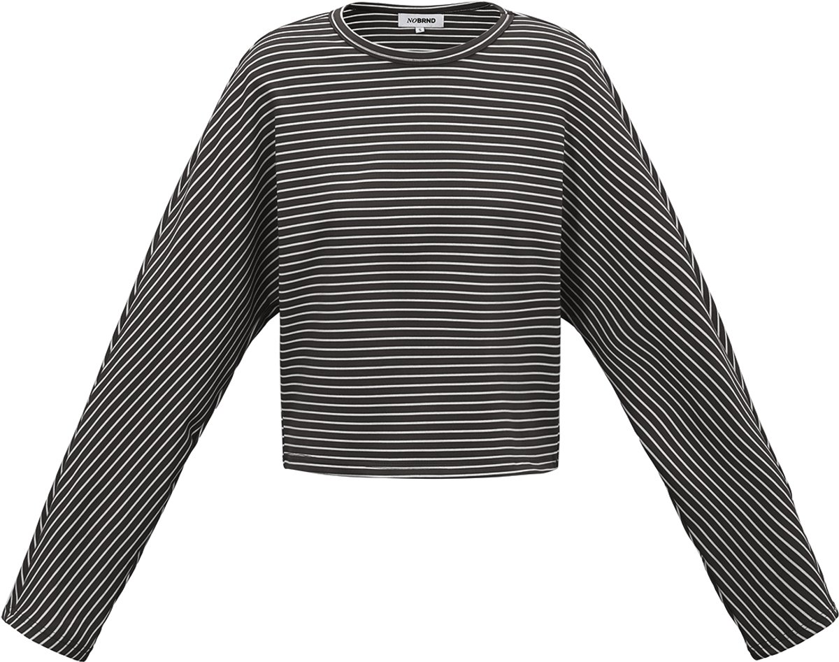 Klassiek Gestreept T-shirt met Lange Mouwen – Modieuze Dames Longsleeve met Boothals – Fijngebreide Stretchtop met Horizontaal Streepdessin - Zwart - S