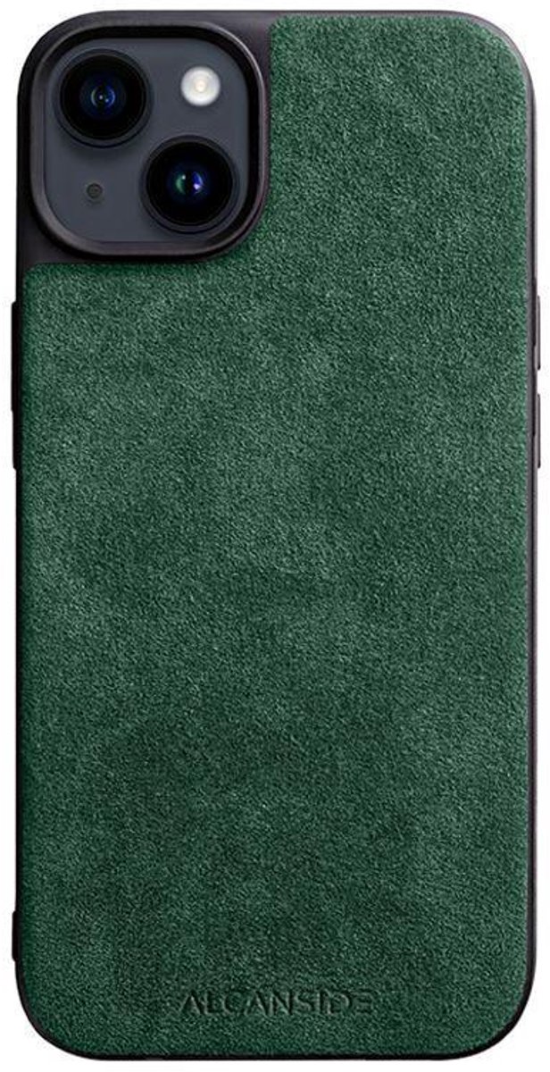 Alcanside Luxe Hoesje geschikt voor Apple iPhone 14 Plus – Magsafe 360° Shock Proof Telefoonhoesje – Premium Alcantara Case – 100% Optimale Bescherming – Midnight Green