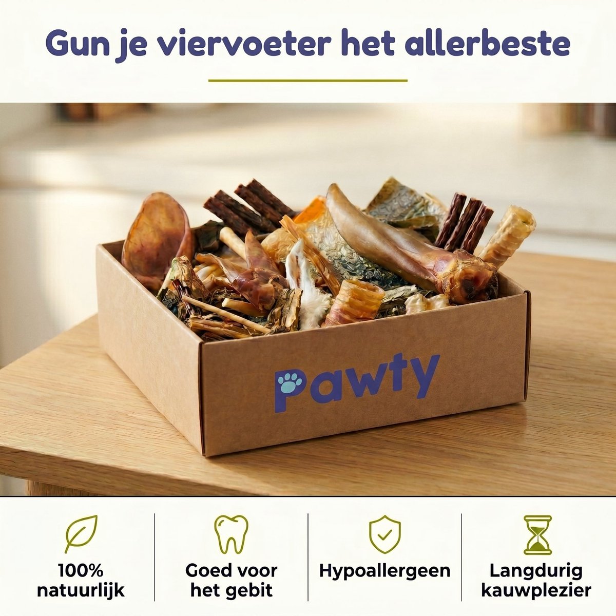 Pawty - Snackpakket Hond 100% - Natuurlijke Snacks - Kauwstaaf Hond - Nekspier - Buffellong - Buffalo Oren - Pens - Pensstaaf - Vishuid - Gedroogde Hondensnacks - Gezonde Hondensnacks - Voordeelpakket
