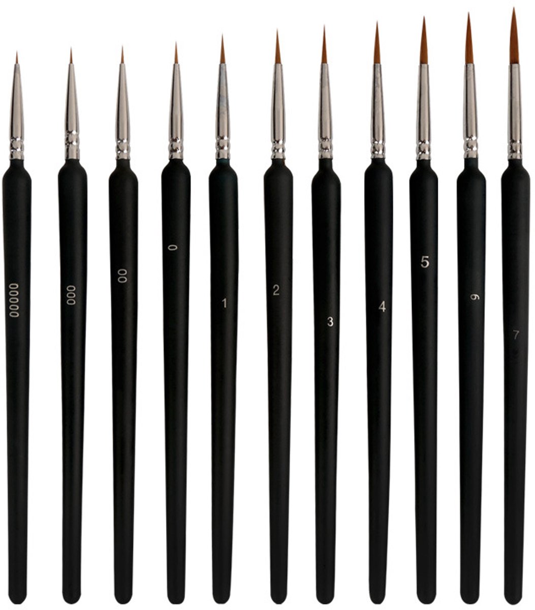Penselen – Kwast – Penselen set 11 stuks – Schilderen op nummer volwassenen - Schilderen - Penselen Schilderen - Acquarel, Waterverf, Acryl, Olieverf – Hobby - DIY - Zwart