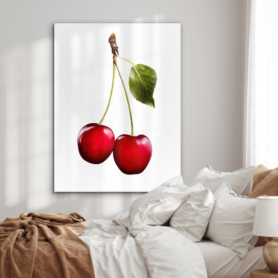Peinture sur Verre - Cerises - Fruits - Wit - 90x120 cm - Peintures sur Verre Peintures - Photo sur Glas