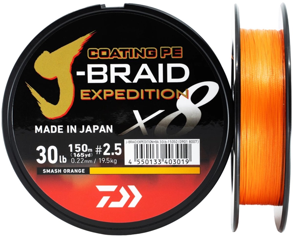 Daiwa - Lijn gevlochten J-Braid Expedition X8E Smash Orange 150m - Daiwa