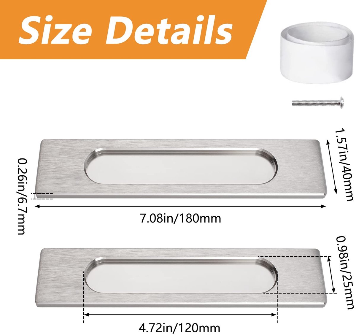 Dailygoods - Zelfklevende Schuifdeur Trekken - Geborsteld Staal - Handvatten voor Schuifdeuren - 18 CM - Elegante Ovale Handgrepen - 2 Stuks - Geschik