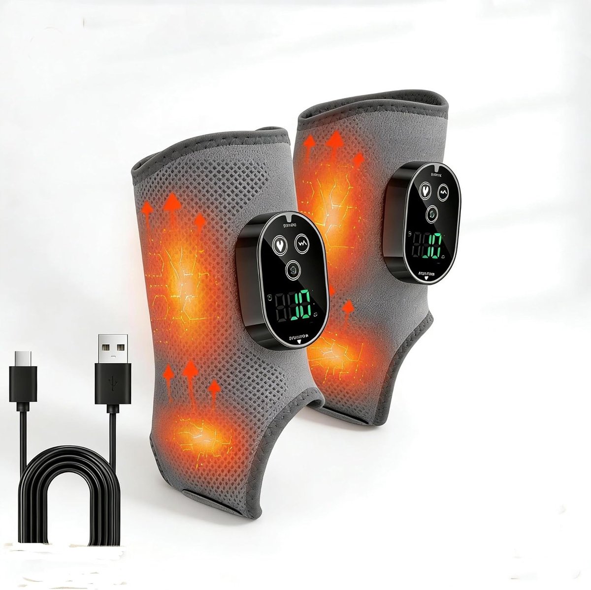 Voetmassageapparaat Elektrisch - Warmte Vibratie - Pijnverlichting Ontspanning - Draadloos Oplaadbaar - 2 Stuks - Grijs