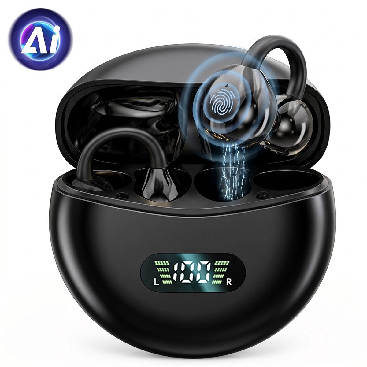 M79 - Open Ear Oortjes - Oortjes Draadloos - Sport Oordopjes - AI vertaalfunctie - 5.4 Bluetooth - Clip On - 16 uur - Spatwaterdicht - IPX5 - Oorclips - Voor sport en kantoor - Zwart