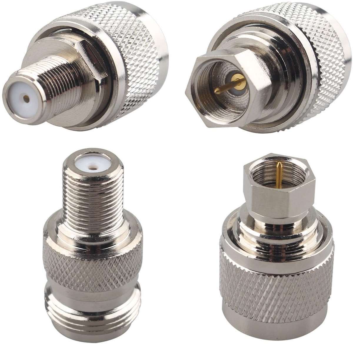 Jhubersproducts - Coax adapter kit - Male Female Jack Connector - TV Antenna Extension - Router Video Wifi - Radios - RF Coaxial Straight Nickel-Plate