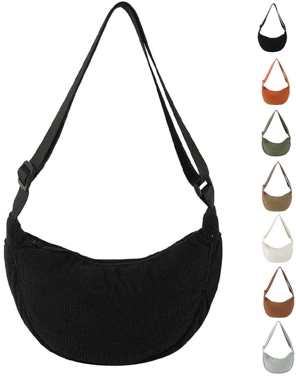 Jhubersproducts - Corduroy halvemaanvormige tas - Crossbodytas - Verstelbare schouderriem - Dames - Knodetasje - Ideaal voor school en dagelijks gebru