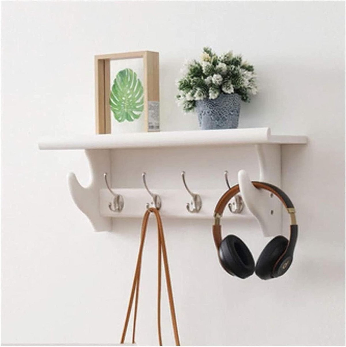Wandkapstok met plank - Houten organizer - Entree opruimen - Rustieke landhuisstijl - 80 x