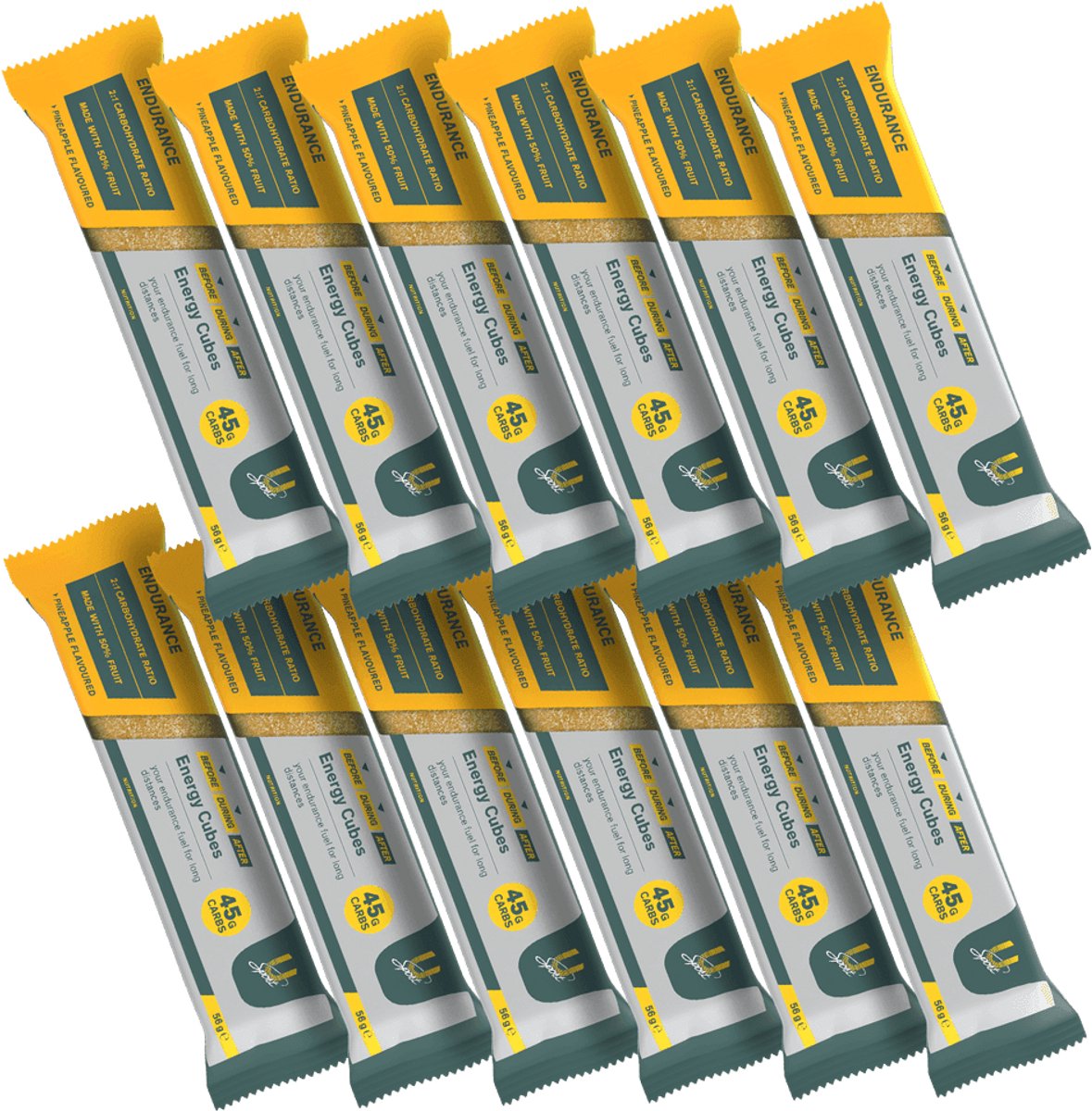 U-Sport Energy Cubes Endurance - Ananas - 45g Koolhydraten - 56g - 2:1 Ratio - Vegan Energiereep - Zacht voor de maag
