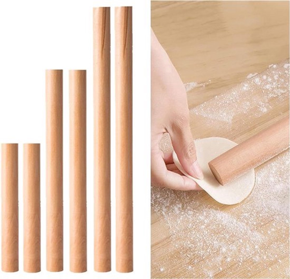 6 Stuks Houten Deegroller Beukenhouten Deegroller voor Pizza Pasta Brood.