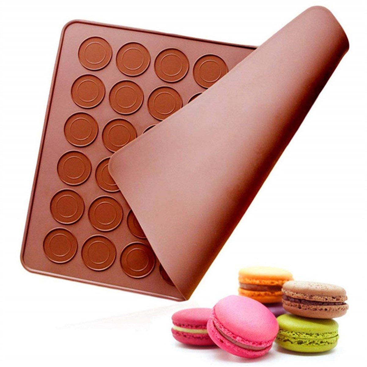 2-delige bakmat voor macarons - siliconen bakmat - Bakmatten - macarons bakmat - Bakmat - Ovenmat - Bakbenodigdheden - Voor macarons/koekjes/chocolade - 40*30 cm - Bruin - Siliconen