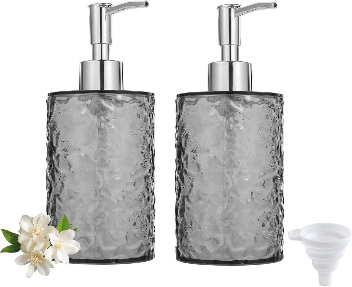 Set van 2 Moderne Zeepdispensers van 400 ml van Plastic voor Badkamer en Keuken in Grijs, Perfect voor Handzeep en Afwasmiddel