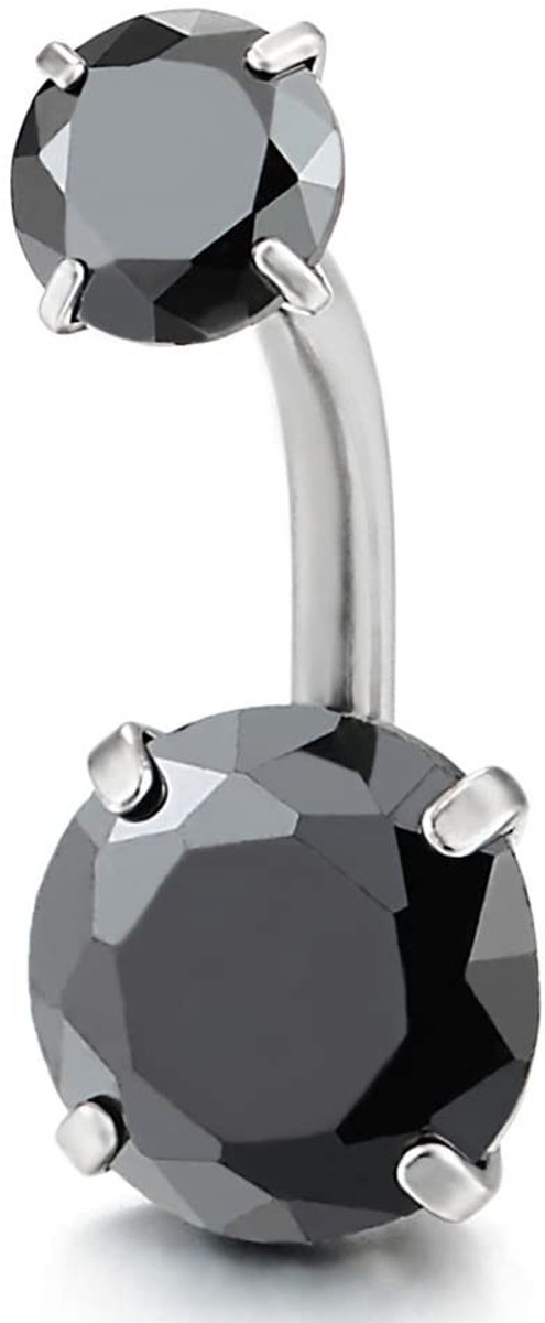 Livia home - Stalen navelring - Dubbele zirkonia - Uniek ontwerp - 20 mm - Roestvrij staal - Perfect voor dames - Met juwelendoos