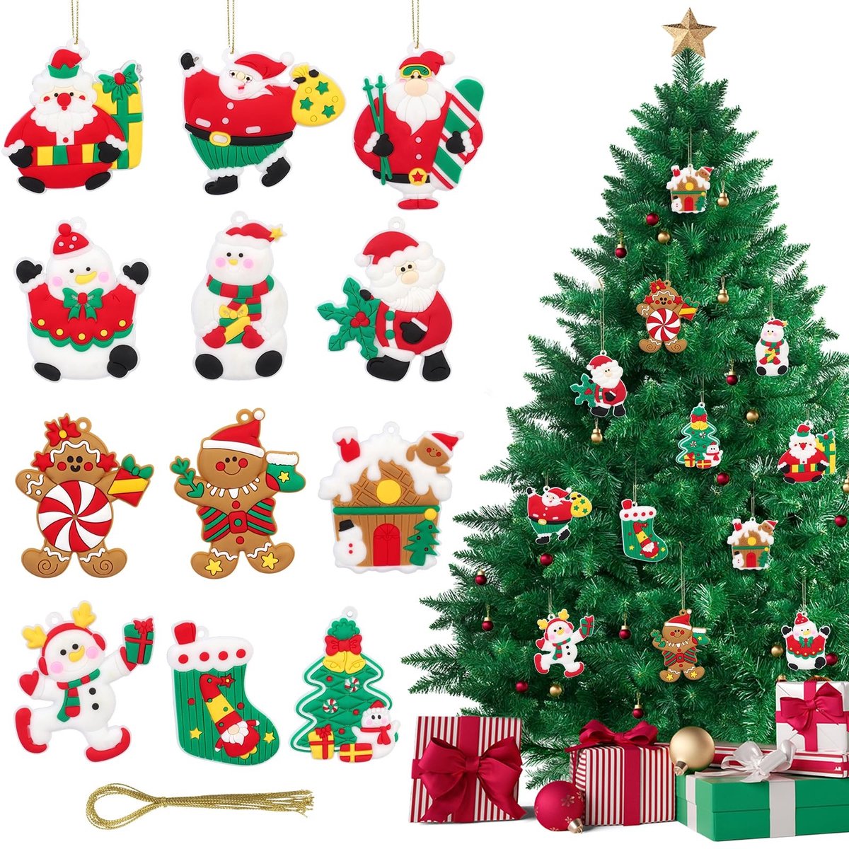 Livia home - Kerst Peperkoek Ornamenten - Leuke Sneeuwpop Decoraties - 12 stuks - Peperkoek Man Ornamenten - Perfect voor Kerstboom - Kerstman Ornamen