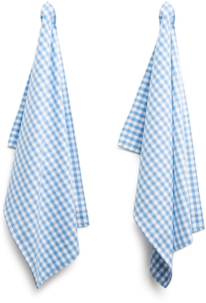 Vlemico - Theedoeken - Keukendoeken van 100% katoen - Lichtblauw/Wit geruit - 8-pack - Perfect voor koken en afdrogen