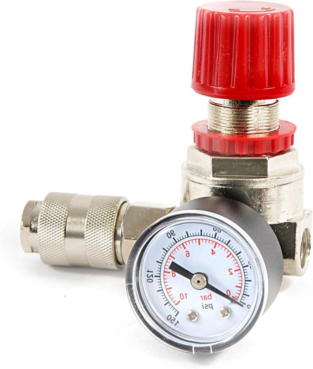 Luchtdrukrege-laar - Drukmeter - Werkplaatsonderhoud - Met 1/4" drukmeter - 0-8.3 bar - Rood