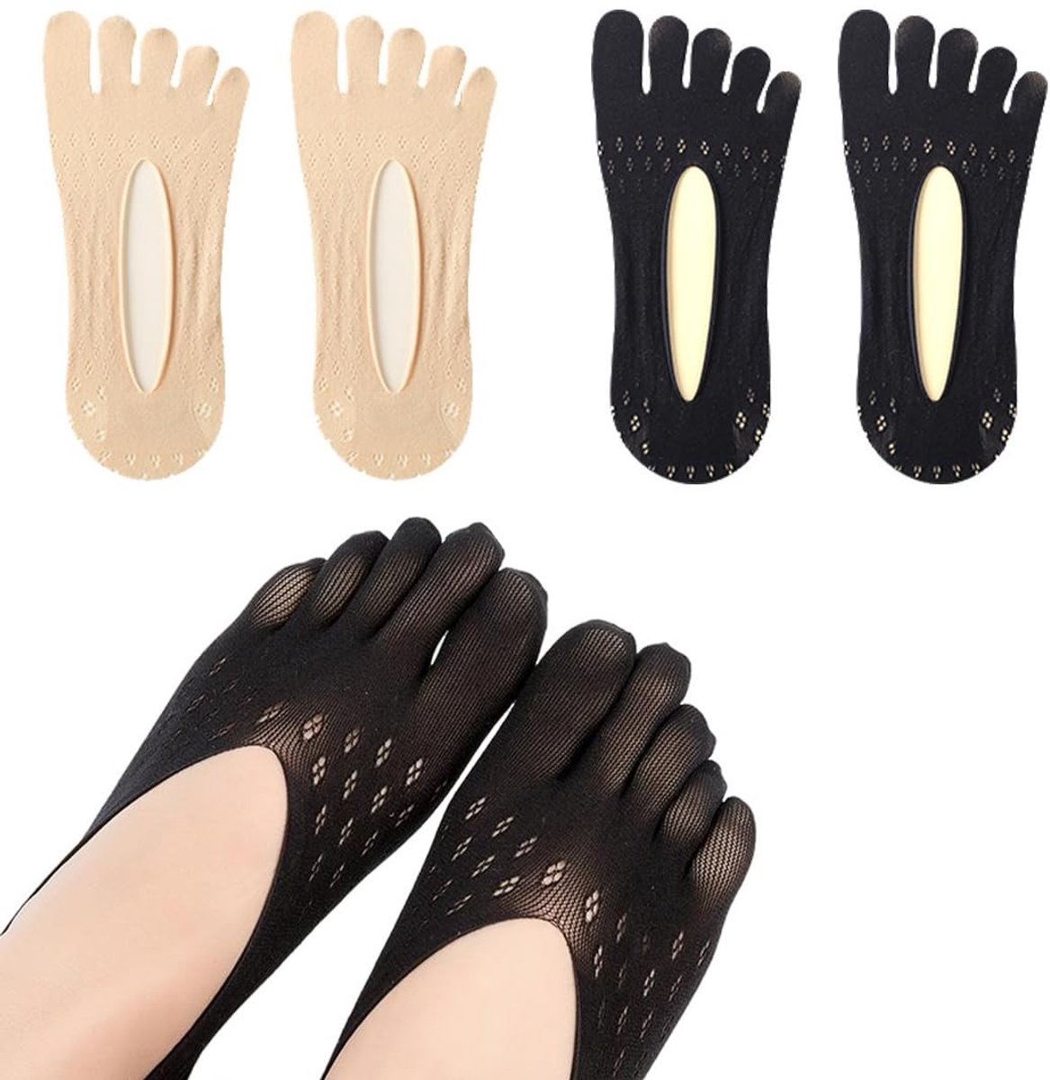 Vlemico - Onzichtbare teensokken - Dames - Ademend en orthopedisch - Voor hardlopen en yoga - Antislip ontwerp - Comfortabel en duurzaam