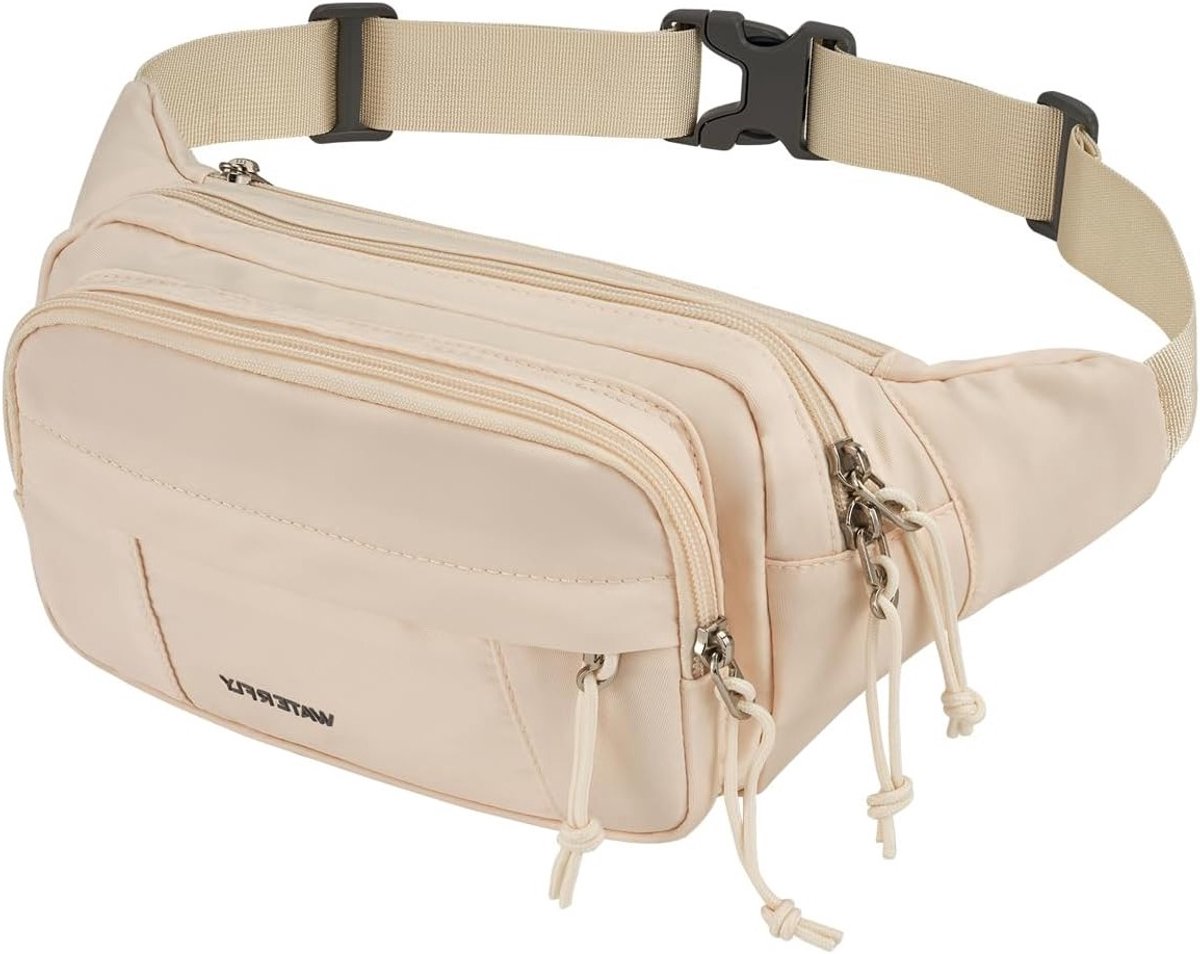 Grote Heuptas voor Mannen en Vrouwen: Multifunctionele Heuptas met Meerdere Vakken voor Reizen, Wandelen, Kamperen en Fietsen, Beige, 23x13x9cm, Tas Organizer