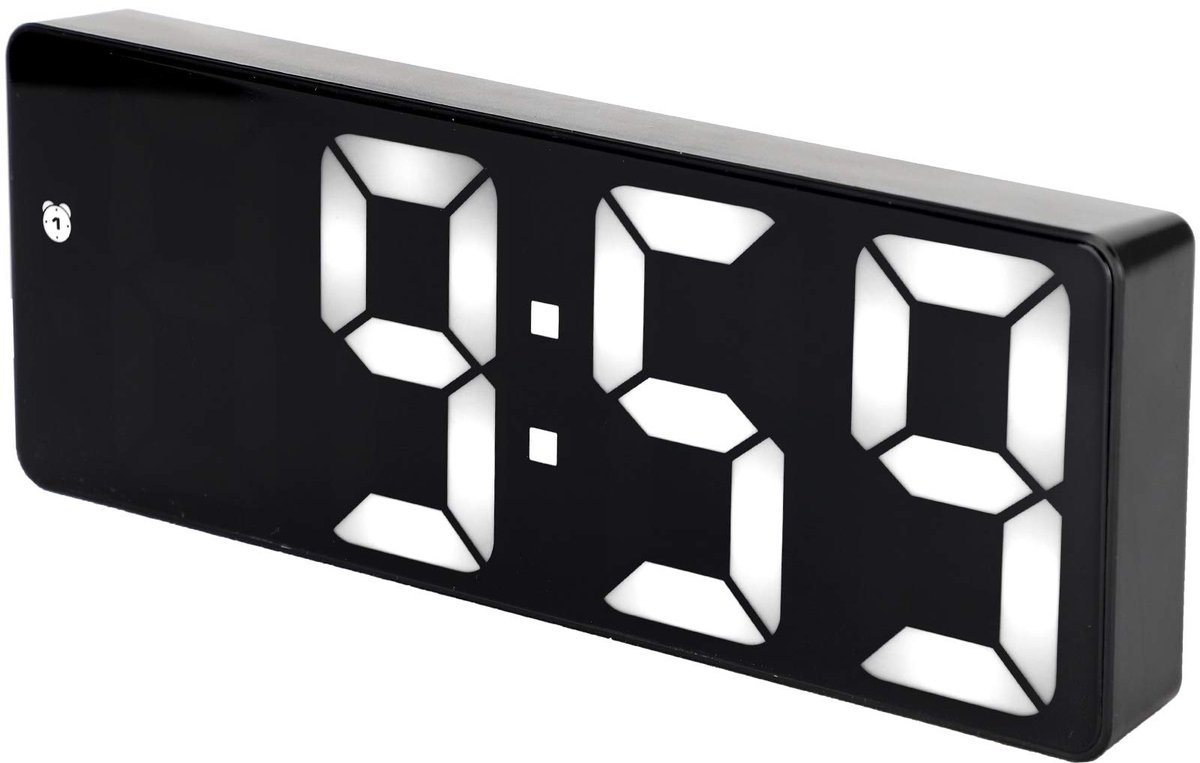 By shayne - Digitale Klok Groot Display - LED Spiegel Wekker - Oplaadbare USB Tafelklok - Zwart-Wit Licht - Elektronische Klok - Perfect voor Slaapkam