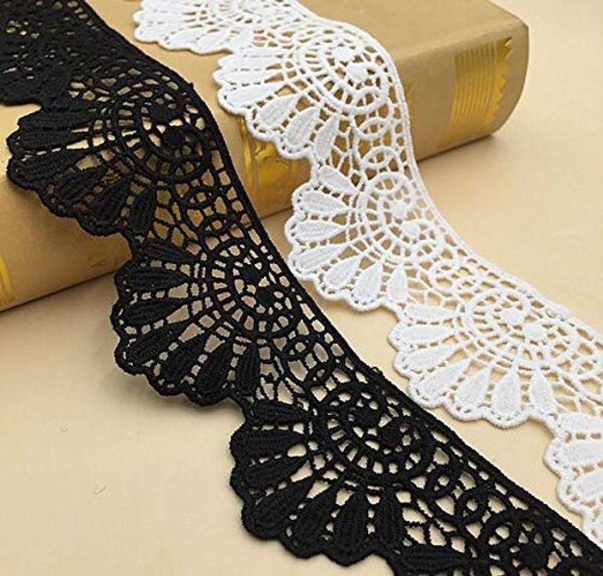 Zeynomax - Katoenen Kanten Band - Decoratie Accessoire - Vintage Stijl - Zwart en Wit - Perfect voor Bruiloft - Voor Handwerk en Scrapbooking